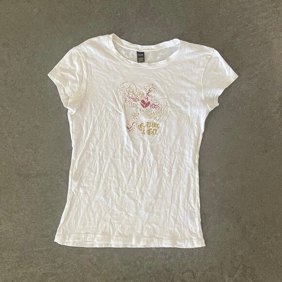 Vintage G-Unit Mini Tee y2k 2000's Cross Grunge Gold Wings 50cent rapper women's - Picture 1 of 3